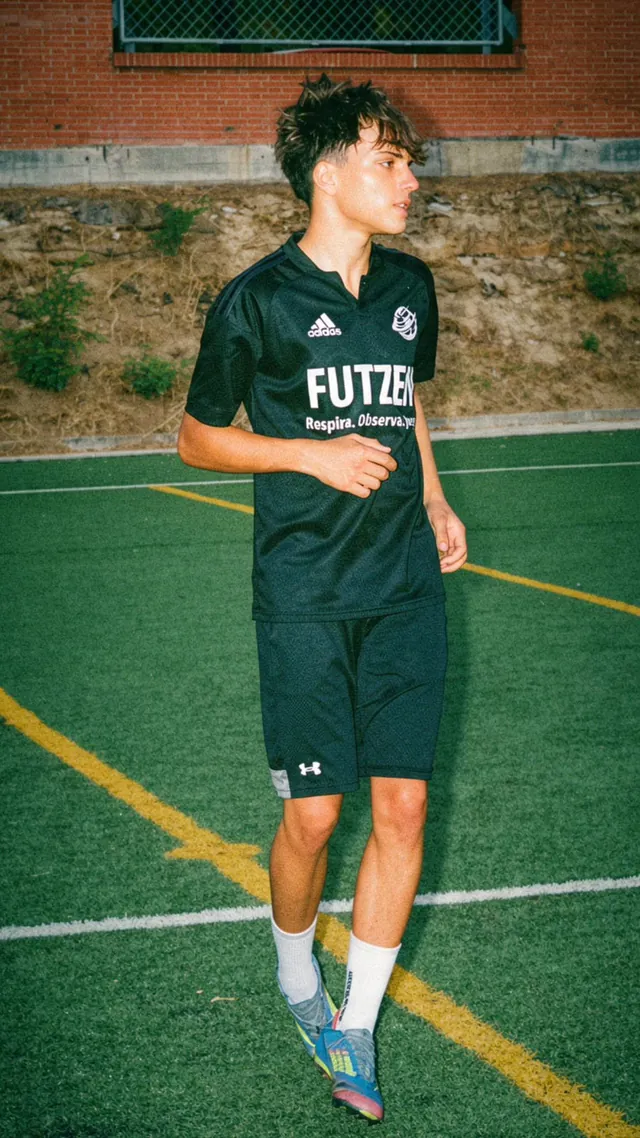 Jugador con la camiseta negra de FUTZEN y el lema Respira, Observa, Juega